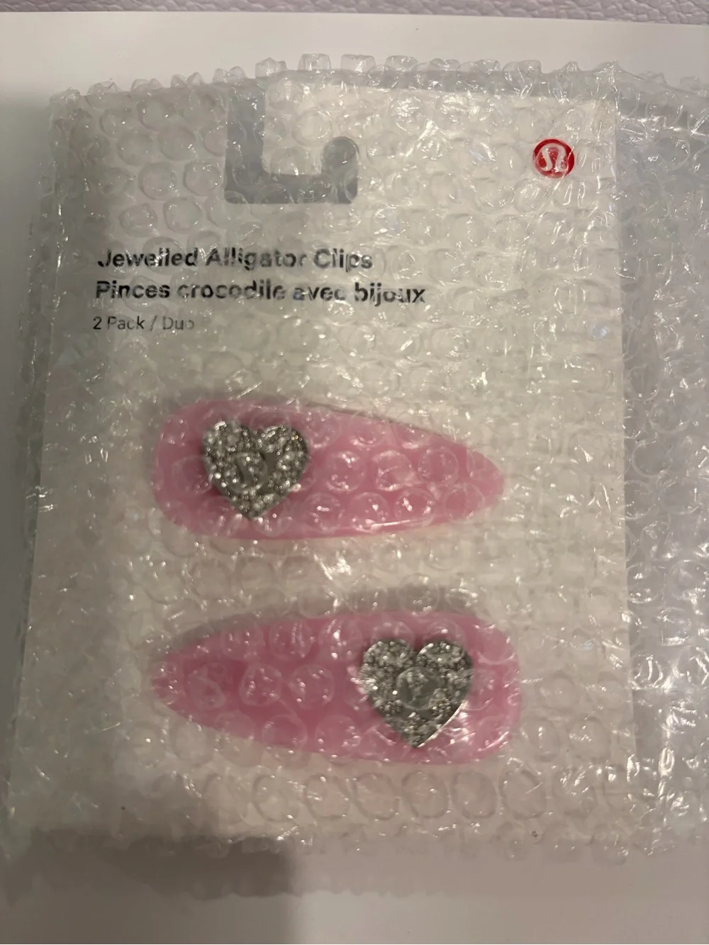 lululemon athletica Pink Jeweled Heart Alligator Clips - 2 Pack